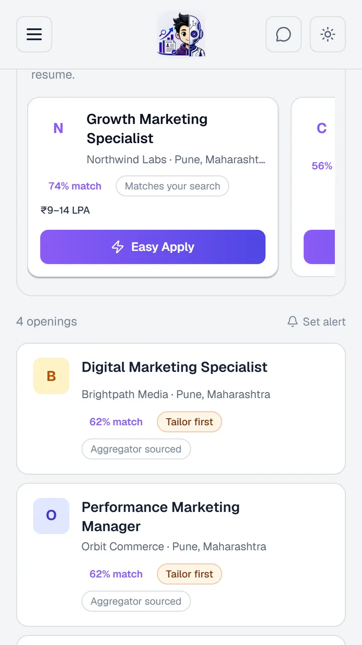 Jobs matched to a resume